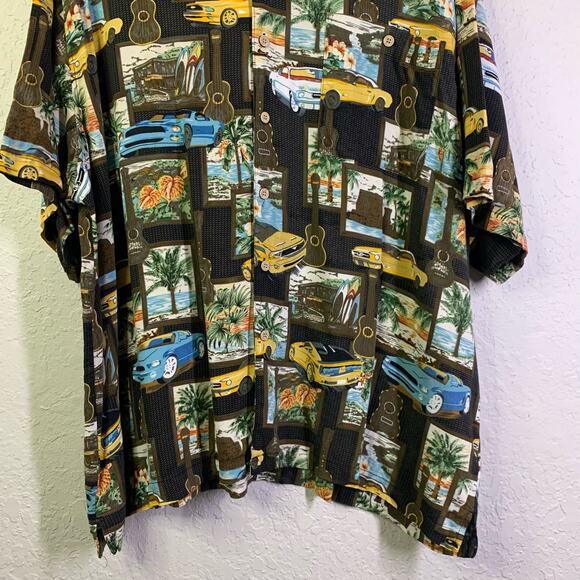 ISLANDER Men's Mustang & Guitar Short Sleeve Button Down‎ Hawaiian Shirt Size 3X - Picture 5 of 10